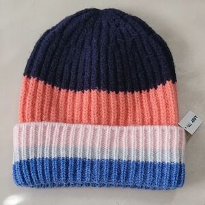 NWT Kid's Old Navy Beanie Hat, Navy Blue, orange and white